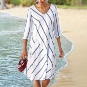 Soft Surroundings White and Blue Striped Dress